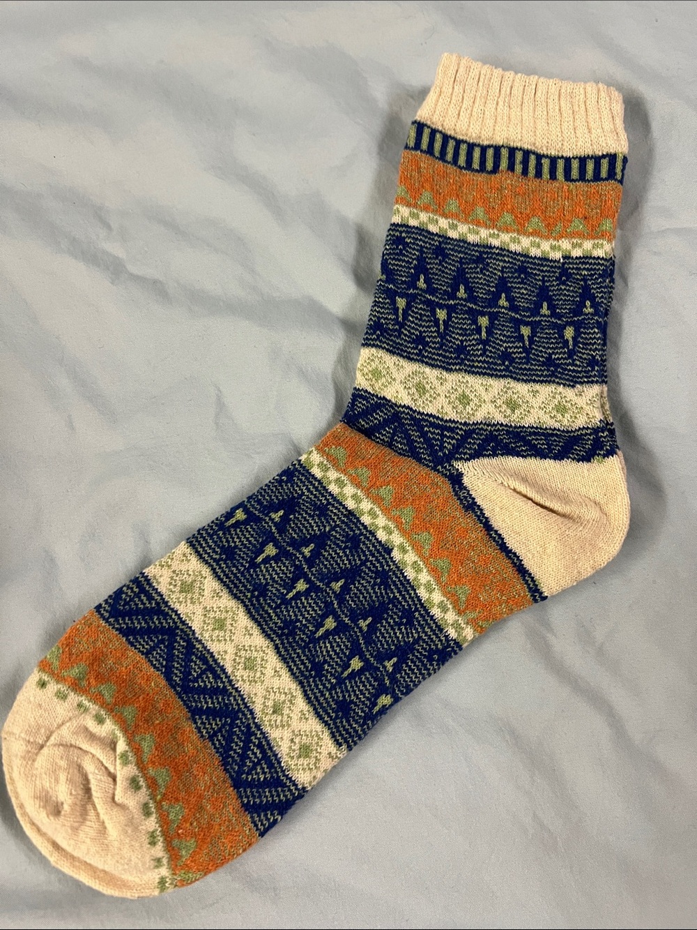 Vintage Classic Fair Isle Wool Tall Crew Socks in Navy, Orange & Cream